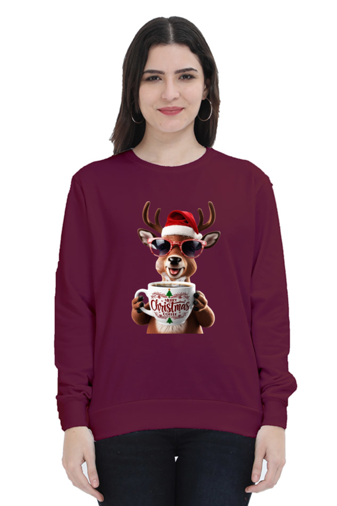 WOMEN || SWEATSHIRT || STREETWEAR || COFFEE LOVER || COFFEE ADDICT || REINDEER || FUNNY || CHRISTMAS GIFT || GIFT FOR HER || WINTER WEAR