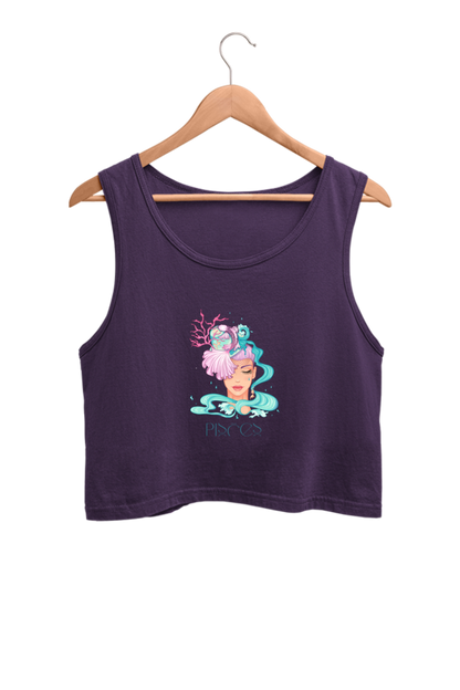 WOMEN || CROP TANK TOP  || ZODIAC SIGN || ASTROLOGY || PISCES || ROMANTIC || LOWBROW || SPIRITUAL || FISH || MERMAID || BIRTHDAY || GIFT FOR HER