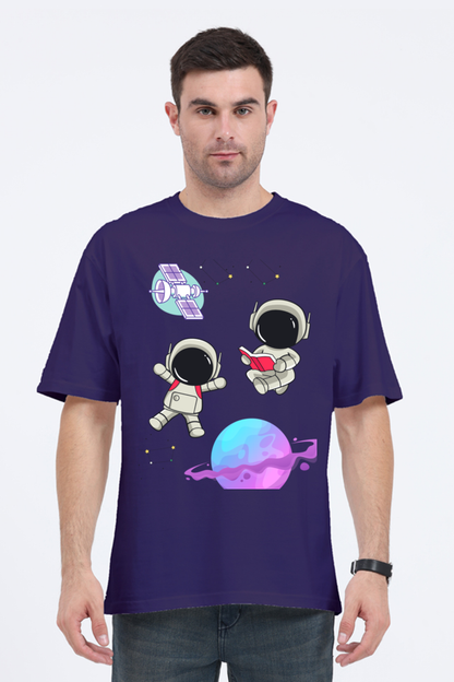 MEN || ROUND NECK OVERSIZED CLASSIC T-SHIRT || SPACE GRAPHIC || CUTE ASTRONAUT || STARS AND PLANETS || COSMIC DESIGN