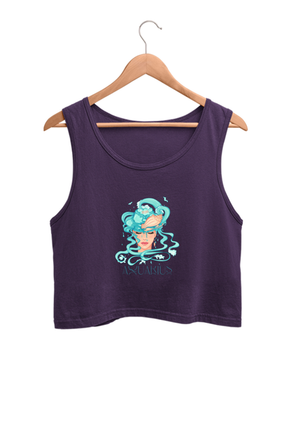 WOMEN || CROP TANK TOP || ZODIAC SIGN || ASTROLOGY || AQUARIUS || CONFIDENCE || WATER || PSYCHEDELIC ART || BIRTHDAY || GIFT FOR HER