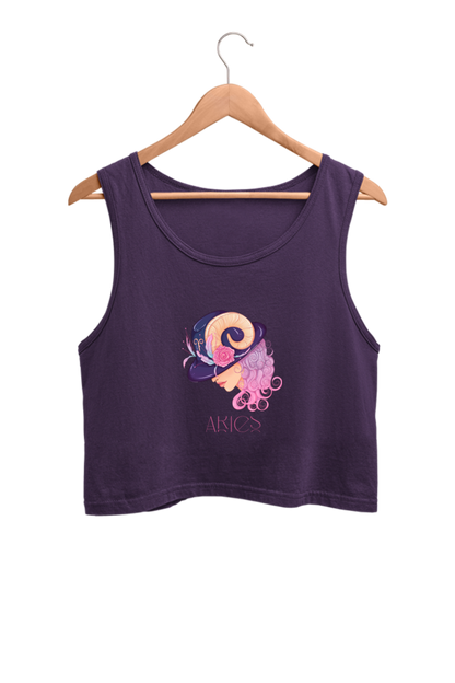 WOMEN || CROP TANK TOP || ZODIAC SIGN || ASTROLOGY || ARIES || FLORAL PRINT || BIRTHDAY || GIFTS FOR HER