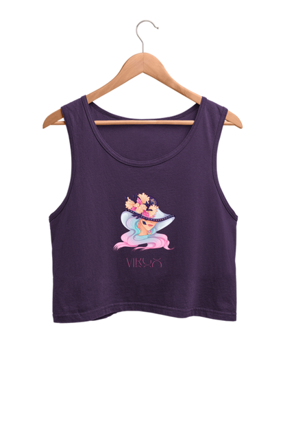 WOMEN || CROP TANK TOP || ZODIAC SIGN || ASTROLOGY || VIRGO || FLORAL PRINT || VECTOR ART || COSMIC || BIRTHDAY || GIFTS FOR HER