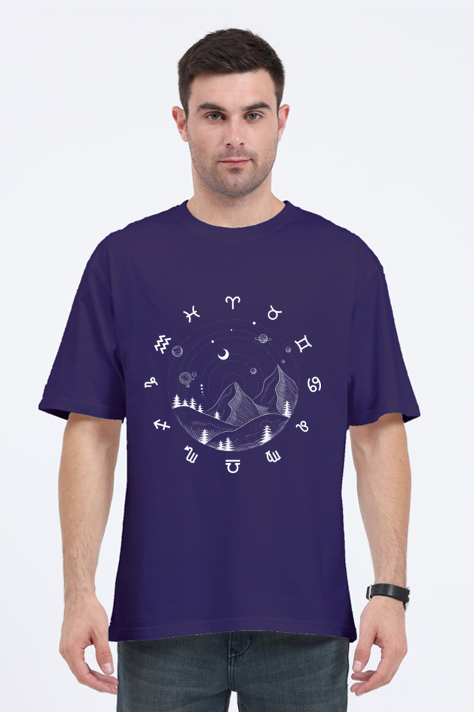 MEN || ROUND NECK OVERSIZED CLASSIC T-SHIRT || SPACE GRAPHIC || STARS AND PLANETS || COSMIC DESIGN || ZODIAC SIGNS || MOUNTAIN || ASTROLOGY