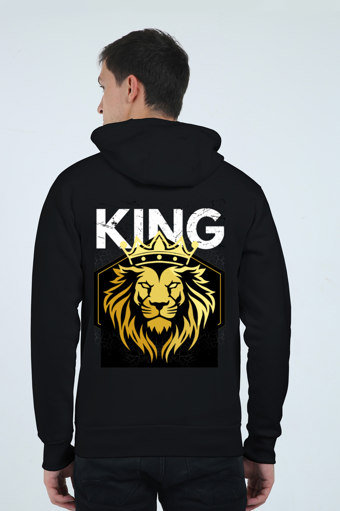 MEN || ZIP HOODIE || BLACK || STREETWEAR || TRENDY || ANIMAL PRINT ||  LION || KING || POWER || BOLD DESIGN || MINIMALIST || WINTER WEAR || BACK DESIGN