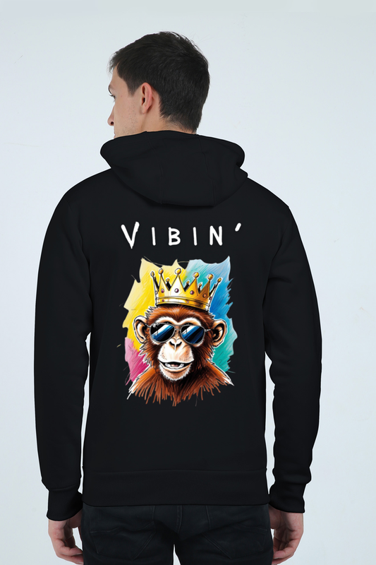 MEN || ZIP HOODIE || STREETWEAR || STREET ART || POSITIVE VIBES || BLACK COLOUR || MONKEY || WINTER WEAR || FASHION || BACK DESIGN