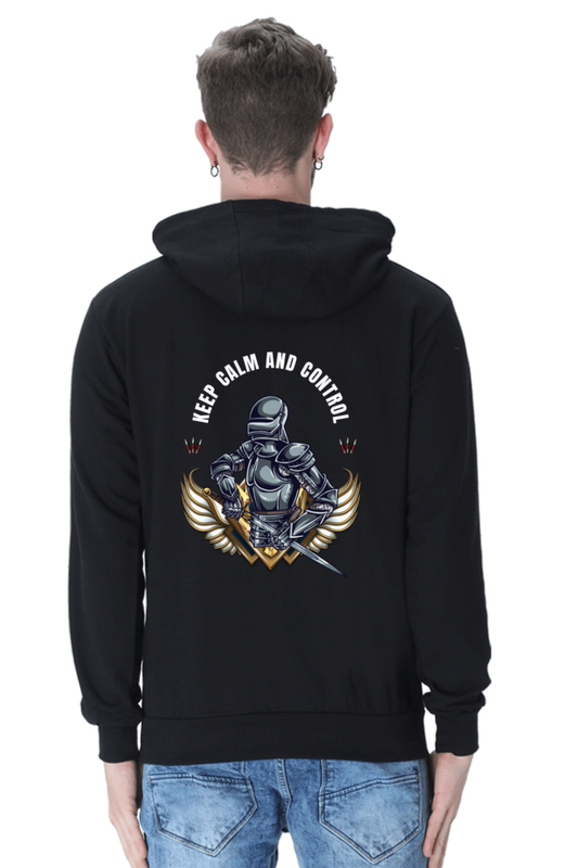 MEN || HOODIE SWEATSHIRT || MOTIVATIONAL QUOTE || VECTOR ART || MEDIEVAL STYLE || STRENGTH || KEEP CALM AND CONTROL || BACK DESIGN