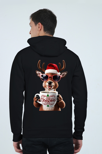 MEN || ZIP HOODIE || MERRY CHRISTMAS || STREETWEAR || COFFEE LOVER || COFFEE ADDICT || REINDEER || FUNNY || CHRISTMAS GIFT || WINTER WEAR || BACK DESIGN