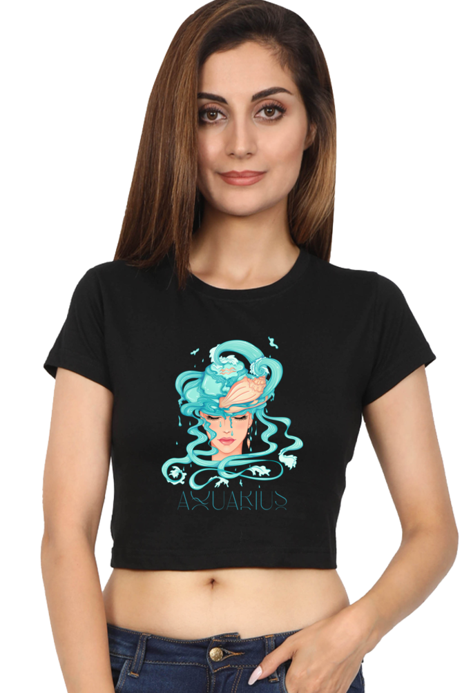 WOMEN || CROP TOP || ZODIAC SIGN || ASTROLOGY || AQUARIUS || CONFIDENCE || WATER || PSYCHEDELIC ART || BIRTHDAY || GIFT FOR HER