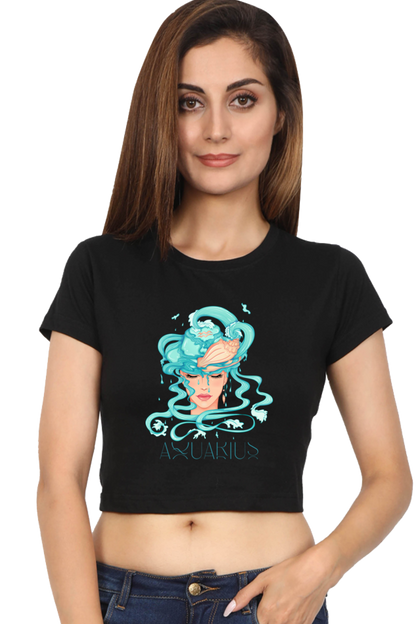 WOMEN || CROP TOP || ZODIAC SIGN || ASTROLOGY || AQUARIUS || CONFIDENCE || WATER || PSYCHEDELIC ART || BIRTHDAY || GIFT FOR HER