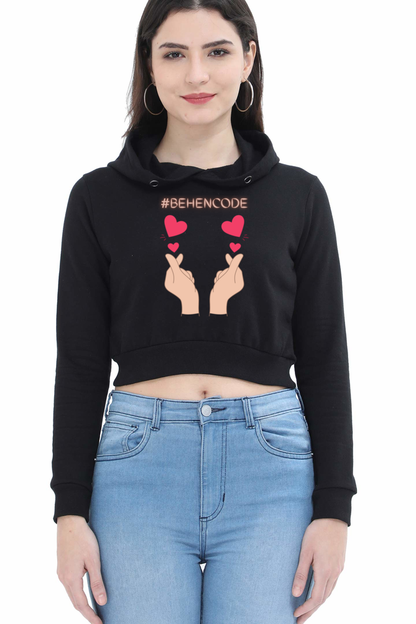 WOMEN || CROP HOODIE || HEART SYMBOL || SISTERHOOD || FRIENDSHIP || HAND GESTURE || FINGER HEART || SISTER LOVE || BEHENCODE || TRENDY WOMEN’S FASHION