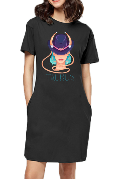 WOMEN || T-SHIRT DRESS || ZODIAC SIGN || ASTROLOGY || TAURUS || HORNS || BIRTHDAY || GIFTS FOR HER