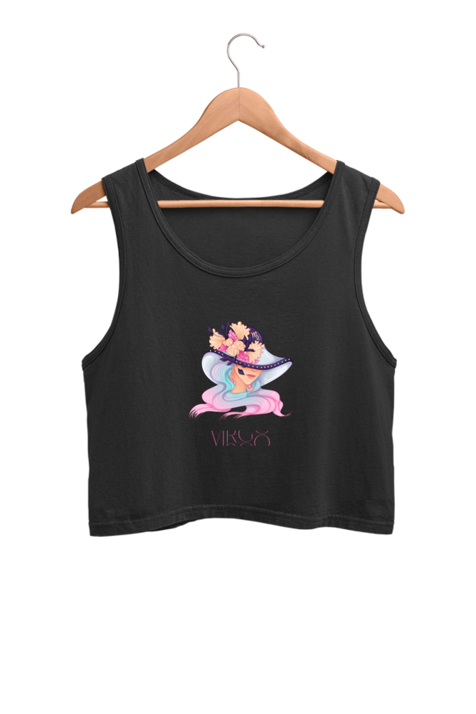 WOMEN || CROP TANK TOP || ZODIAC SIGN || ASTROLOGY || VIRGO || FLORAL PRINT || VECTOR ART || COSMIC || BIRTHDAY || GIFTS FOR HER