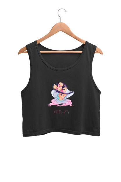 WOMEN || CROP TANK TOP || ZODIAC SIGN || ASTROLOGY || VIRGO || FLORAL PRINT || VECTOR ART || COSMIC || BIRTHDAY || GIFTS FOR HER