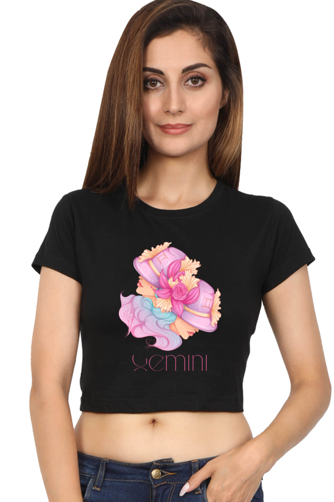 WOMEN || CROP TOP || ZODIAC SIGN || ASTROLOGY || GEMINI || FLORAL PRINT || BIRTHDAY || GIFTS FOR HER