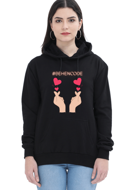 WOMEN || HOODIE SWEATSHIRT || HEART SYMBOL || SISTERHOOD || FRIENDSHIP || HAND GESTURE || FINGER HEART || SISTER LOVE || BEHENCODE || TRENDY WOMEN’S FASHION