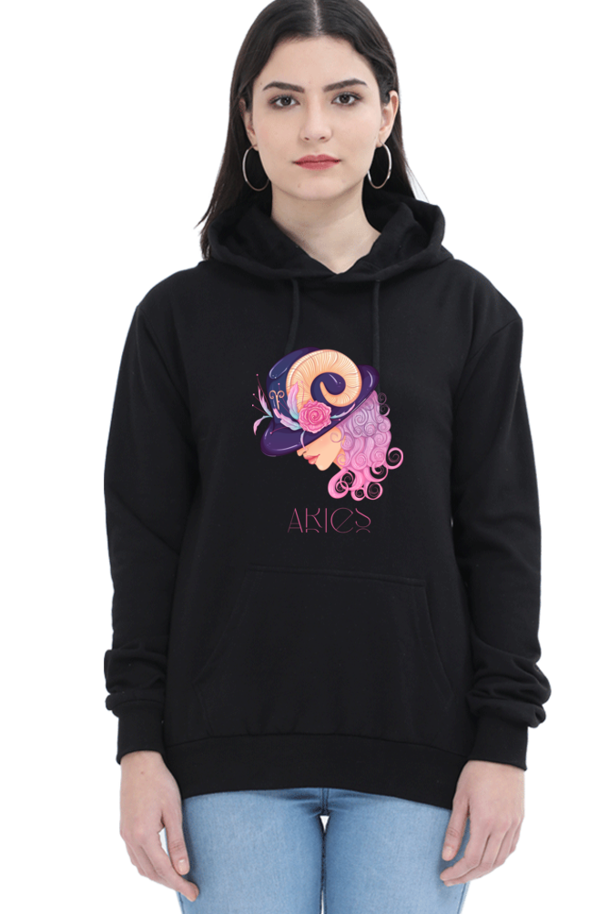 WOMEN || HOODIE SWEATSHIRT || ZODIAC SIGN || ASTROLOGY || ARIES || FLORAL PRINT || BIRTHDAY || GIFTS FOR HER