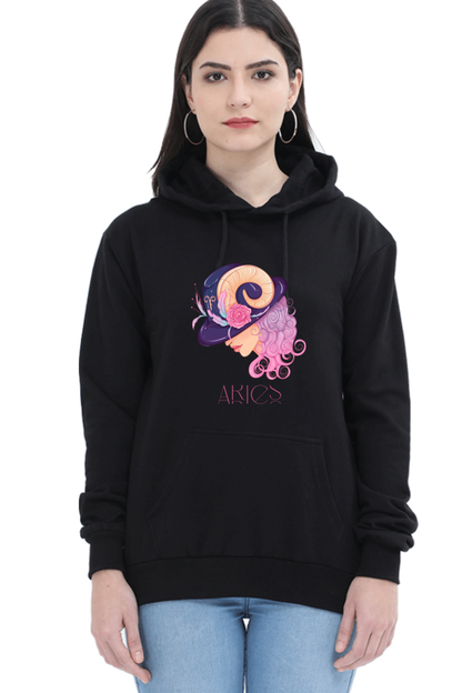 WOMEN || HOODIE SWEATSHIRT || ZODIAC SIGN || ASTROLOGY || ARIES || FLORAL PRINT || BIRTHDAY || GIFTS FOR HER