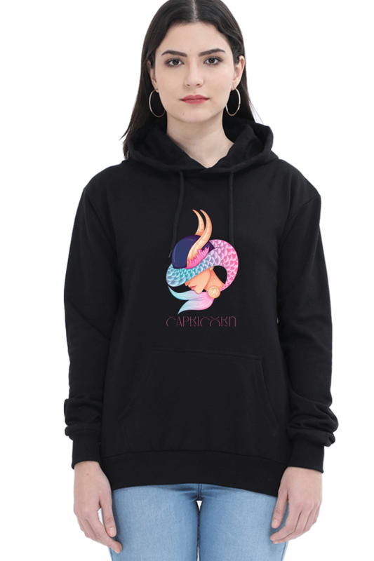 WOMEN || HOODIE SWEATSHIRT || ZODIAC SIGN || ASTROLOGY || CAPRICORN || EARTH || VECTOR ART || MERMAID || HORNED GOAT || BIRTHDAY || GIFT FOR HER