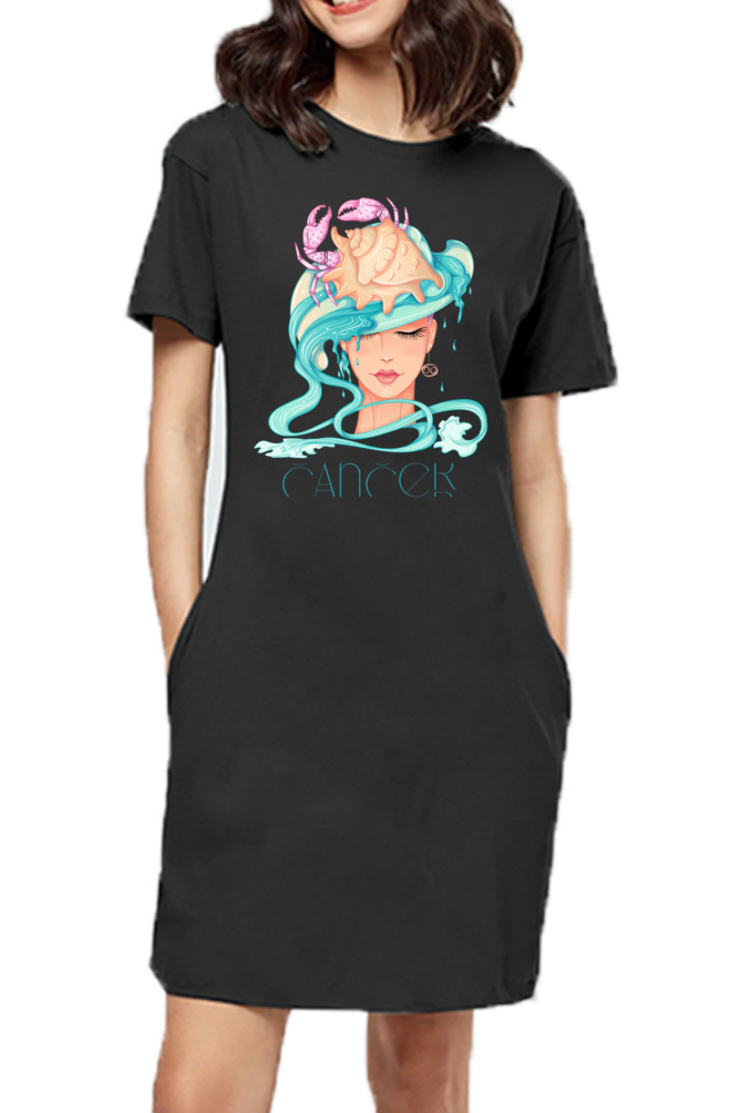 WOMEN || T-SHIRT DRESS || ZODIAC SIGN || ASTROLOGY || CANCER || CRAB DESIGN || PSYCHEDELIC ART || BIRTHDAY || GIFTS FOR HER