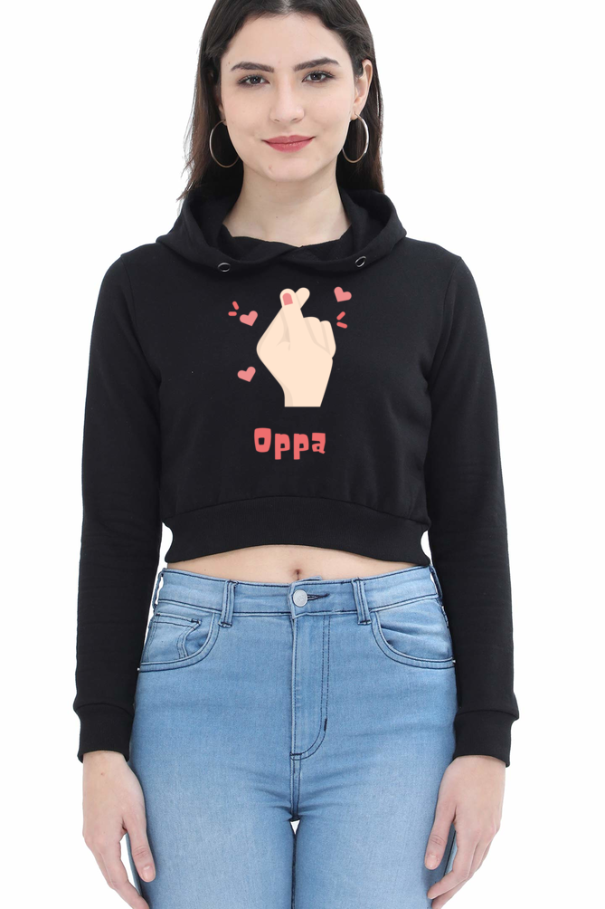 WOMEN || CROP HOODIES || K DRAMA OPPA FINGER HEART SARANGHAE