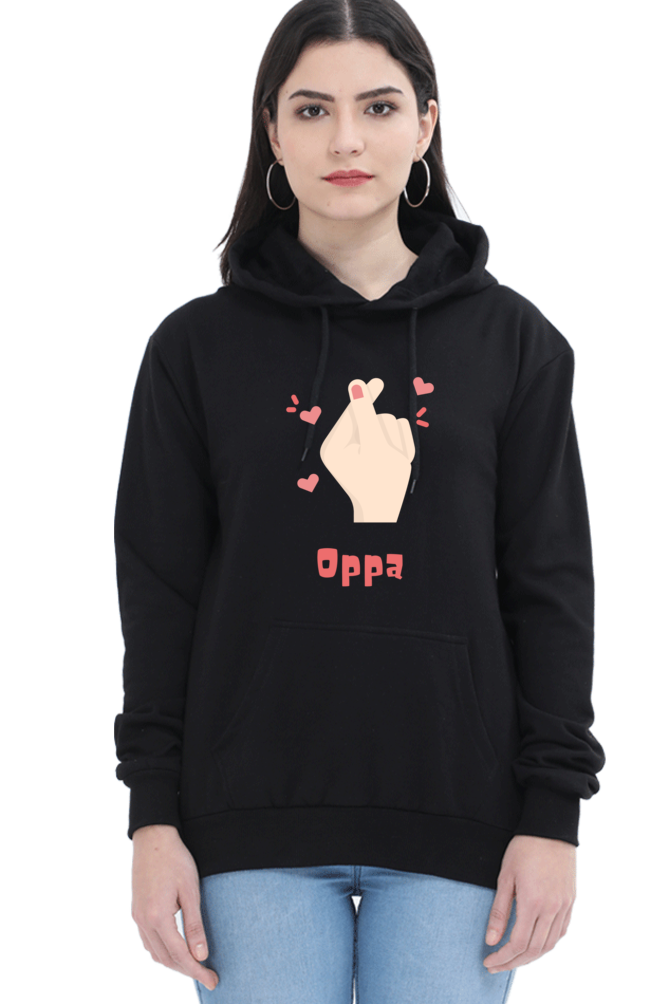 WOMEN || HOODIE SWEATSHIRT || K DRAMA OPPA FINGER HEART SARANGHAE