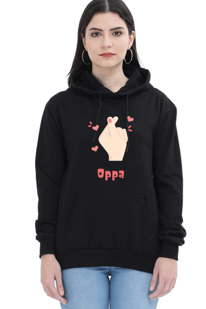 WOMEN || HOODIE SWEATSHIRT || K DRAMA OPPA FINGER HEART SARANGHAE