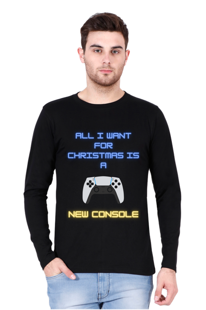 MEN || ROUND NECK FULL SLEEVES T-SHIRT || MERRY CHRISTMAS || STREETWEAR || PLAYSTATION CONSOLE || VECTOR ART || GAMER GIFT || GAMER STYLE || GAMING LOVER || ALL I WANT FOR CHRISTMAS IS A NEW CONSOLE