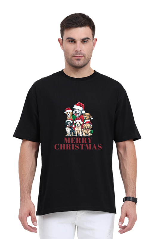 MEN || ROUND NECK OVERSIZED CLASSIC T-SHIRT || MERRY CHRISTMAS || CUTE DOGS