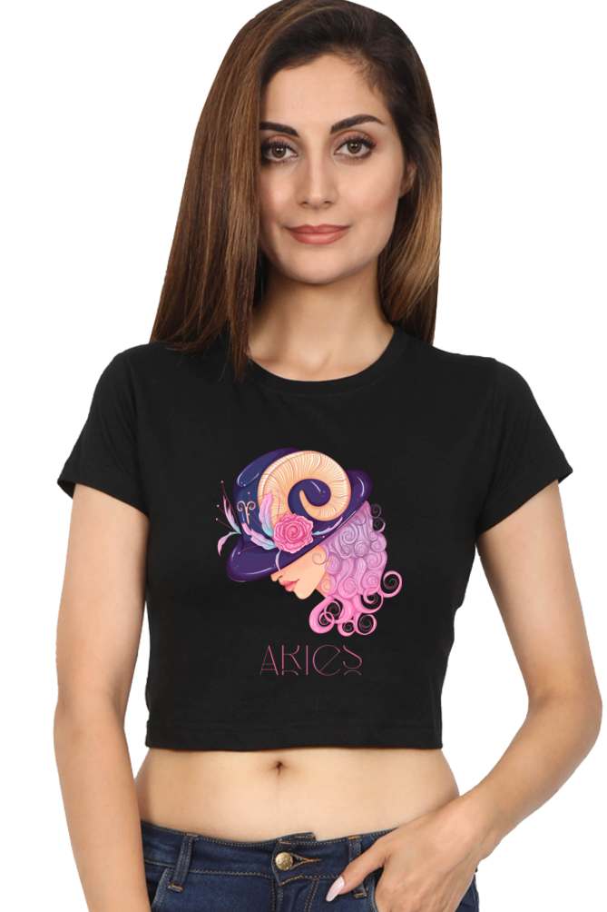 WOMEN || CROP TOP || ZODIAC SIGN || ASTROLOGY || ARIES || FLORAL PRINT || BIRTHDAY || GIFTS FOR HER