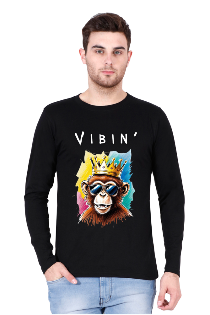 MEN || ROUND NECK FULL SLEEVES T-SHIRT || STREETWEAR || STREET ART || POSITIVE VIBES || BLACK COLOUR || MONKEY || FASHION