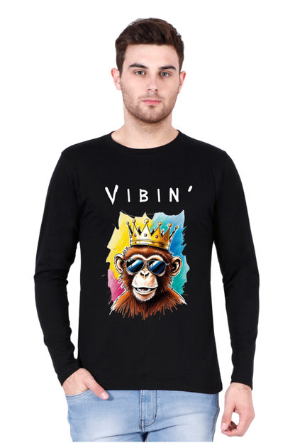 MEN || ROUND NECK FULL SLEEVES T-SHIRT || STREETWEAR || STREET ART || POSITIVE VIBES || BLACK COLOUR || MONKEY || FASHION