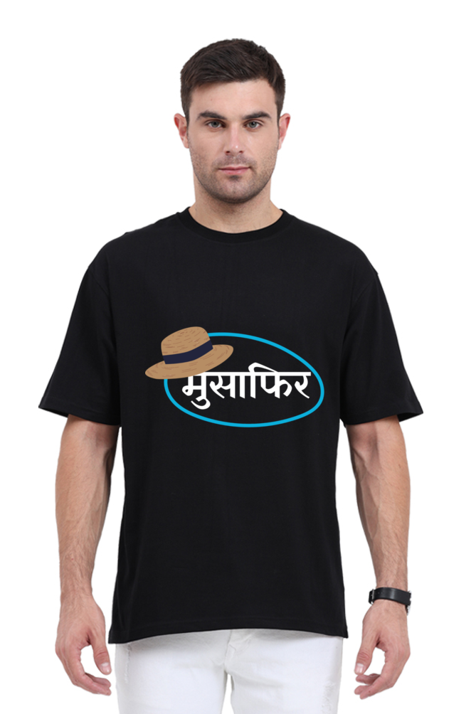 MEN || ROUND NECK OVERSIZED CLASSIC T-SHIRT || TRAVEL || HAT DESIGN || HINDI TEXT || MUSAFIR