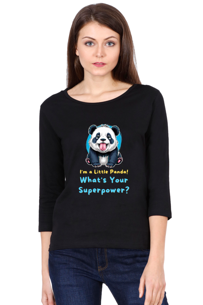 WOMEN || ROUND NECK FULL SLEEVE T-SHIRT || CUTE PANDA || FUNNY QUOTES || PANDA BEAR || VECTOT ART || ANIMAL PRINT || ANIME || FASHION || LITTLE PANDA || GIFT FOR HER