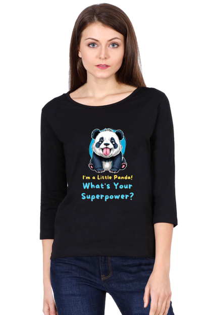 WOMEN || ROUND NECK FULL SLEEVE T-SHIRT || CUTE PANDA || FUNNY QUOTES || PANDA BEAR || VECTOT ART || ANIMAL PRINT || ANIME || FASHION || LITTLE PANDA || GIFT FOR HER