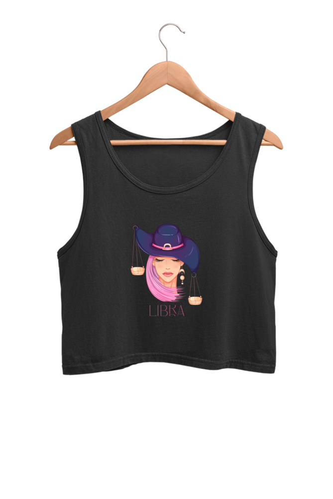 WOMEN || CROP TANK TOP || ZODIAC SIGN || ASTROLOGY || LIBRA || EXTROVERT || FRIENDLY || EARRINGS DESIGN || ELEGANT || VECTOR ART || BIRTHDAY || GIFT FOR HER