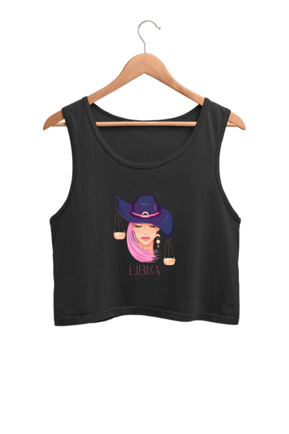 WOMEN || CROP TANK TOP || ZODIAC SIGN || ASTROLOGY || LIBRA || EXTROVERT || FRIENDLY || EARRINGS DESIGN || ELEGANT || VECTOR ART || BIRTHDAY || GIFT FOR HER