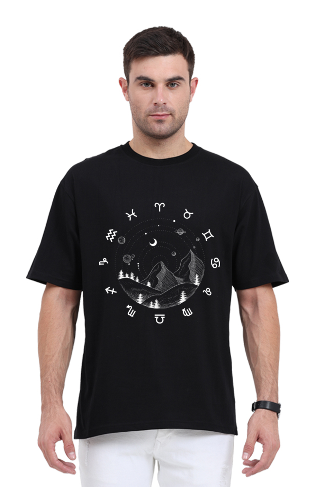 MEN || ROUND NECK OVERSIZED CLASSIC T-SHIRT || SPACE GRAPHIC || STARS AND PLANETS || COSMIC DESIGN || ZODIAC SIGNS || MOUNTAIN || ASTROLOGY