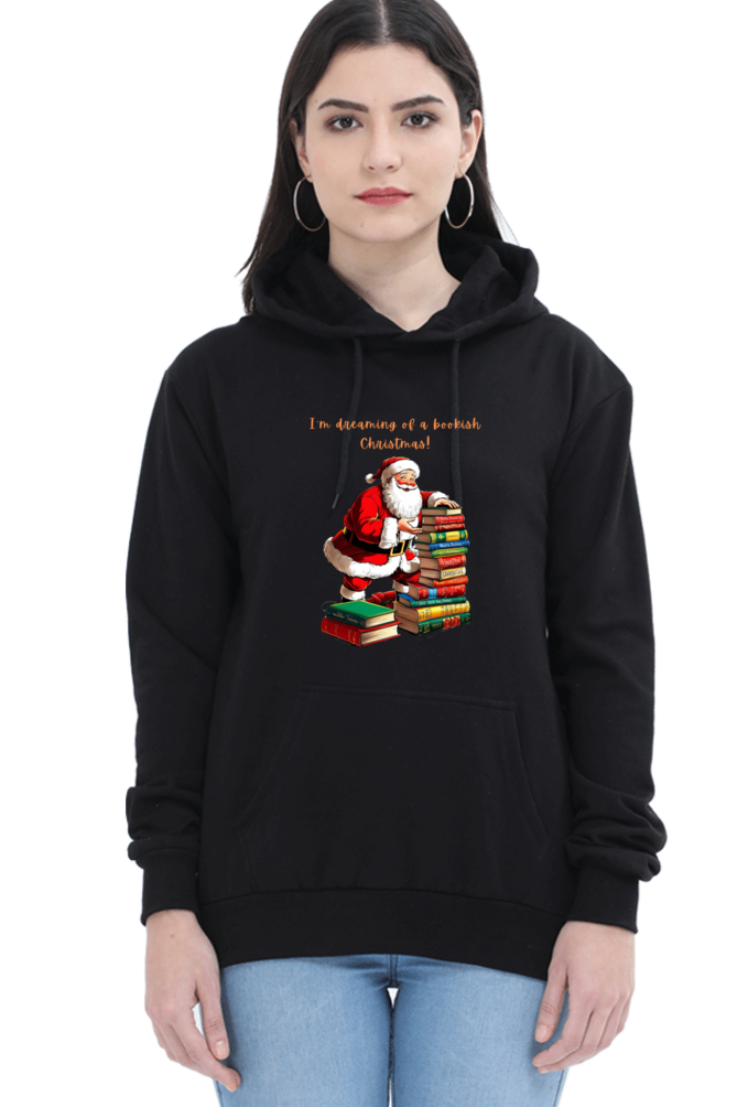 WOMEN || HOODIE SWEATSHIRT || MERRY CHRISTMAS || STREETWEAR || BOOKWORM || BOOK LOVER || SANTA CLAUS || READER || HOLIDAY FASHION || CUTE SANTA || GRAPHIC DESIGN || CHRISTMAS GIFTS || WINTER WEAR