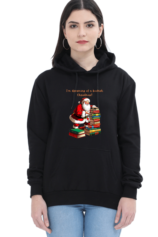 WOMEN || HOODIE SWEATSHIRT || MERRY CHRISTMAS || STREETWEAR || BOOKWORM || BOOK LOVER || SANTA CLAUS || READER || HOLIDAY FASHION || CUTE SANTA || GRAPHIC DESIGN || CHRISTMAS GIFTS || WINTER WEAR