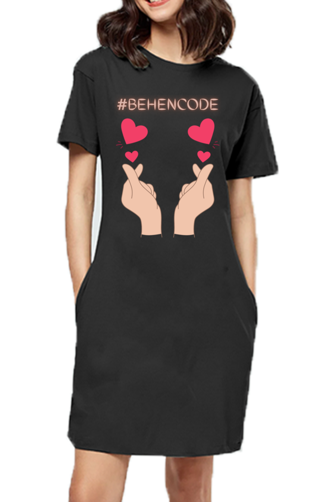 WOMEN || T-SHIRT DRESS || HEART SYMBOL || SISTERHOOD || FRIENDSHIP || HAND GESTURE || FINGER HEART || SISTER LOVE || BEHENCODE || TRENDY WOMEN’S FASHION