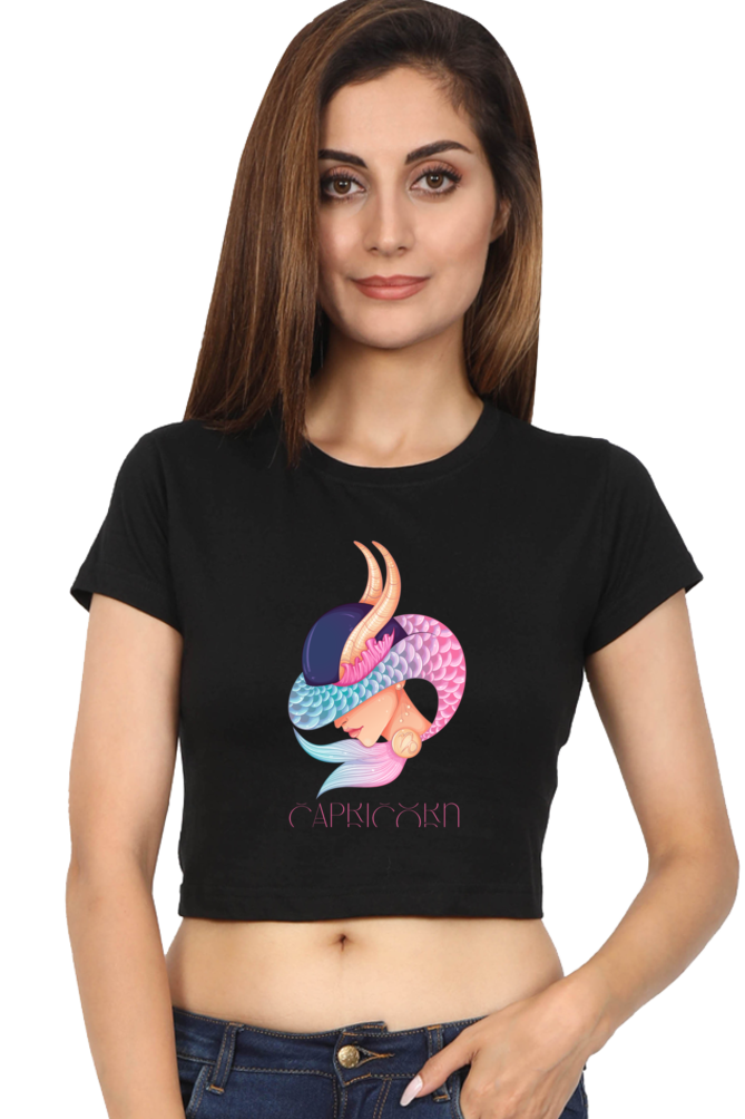 WOMEN || CROP TOP || ZODIAC SIGN || ASTROLOGY || CAPRICORN || EARTH || VECTOR ART || MERMAID || HORNED GOAT || BIRTHDAY || GIFT FOR HER