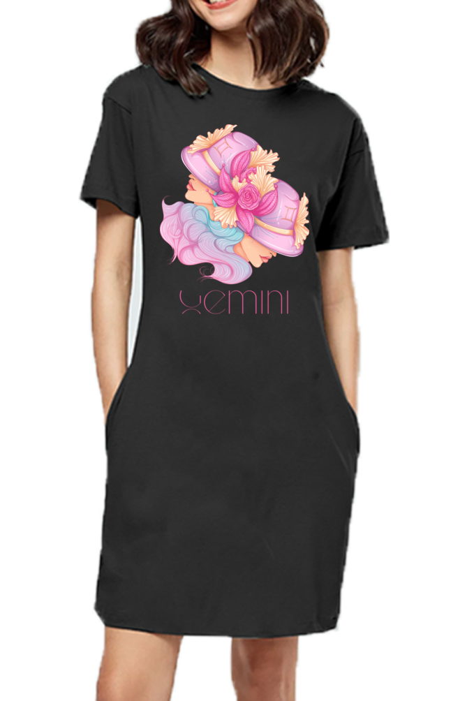 WOMEN || T-SHIRT DRESS || ZODIAC SIGN || ASTROLOGY || GEMINI || FLORAL PRINT || BIRTHDAY ||GIFTS FOR HER