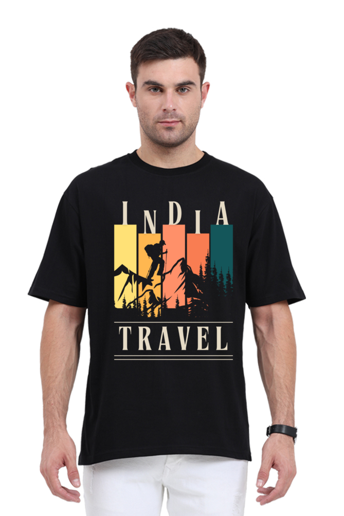 MEN || ROUND NECK OVERSIZED CLASSIC T-SHIRT || TRAVEL || ADVENTURE || INDIA || SKIER GRAPHIC