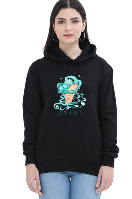 WOMEN || HOODIE SWEATSHIRT || ZODIAC SIGN || ASTROLOGY || AQUARIUS || CONFIDENCE || WATER ||  PSYCHEDELIC ART || BIRTHDAY || GIFT FOR HER