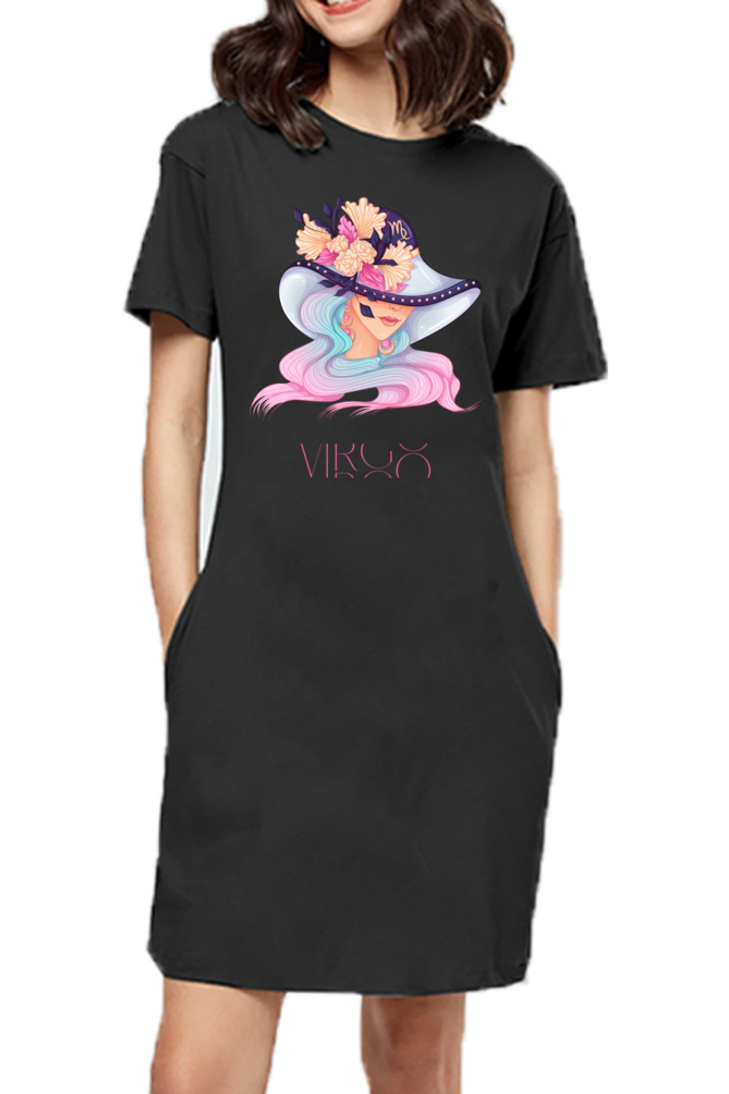 WOMEN || T-SHIRT DRESS || ZODIAC SIGN || ASTROLOGY || VIRGO || FLORAL PRINT || VECTOR ART || COSMIC || BIRTHDAY || GIFTS FOR HER