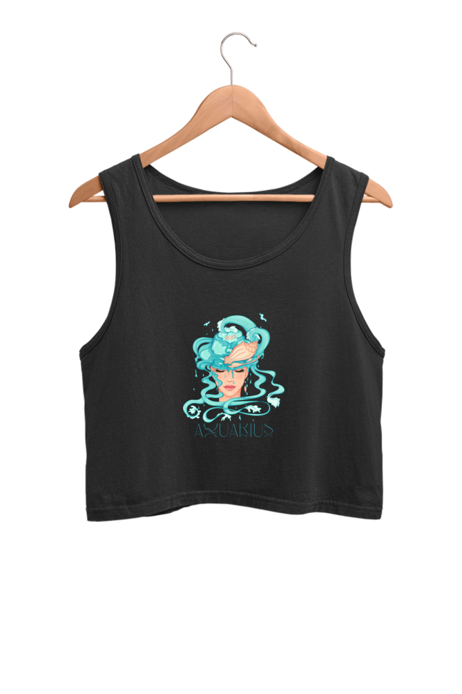 WOMEN || CROP TANK TOP || ZODIAC SIGN || ASTROLOGY || AQUARIUS || CONFIDENCE || WATER || PSYCHEDELIC ART || BIRTHDAY || GIFT FOR HER