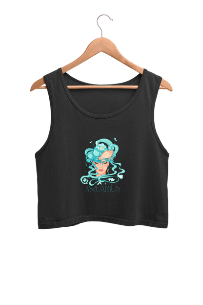 WOMEN || CROP TANK TOP || ZODIAC SIGN || ASTROLOGY || AQUARIUS || CONFIDENCE || WATER || PSYCHEDELIC ART || BIRTHDAY || GIFT FOR HER