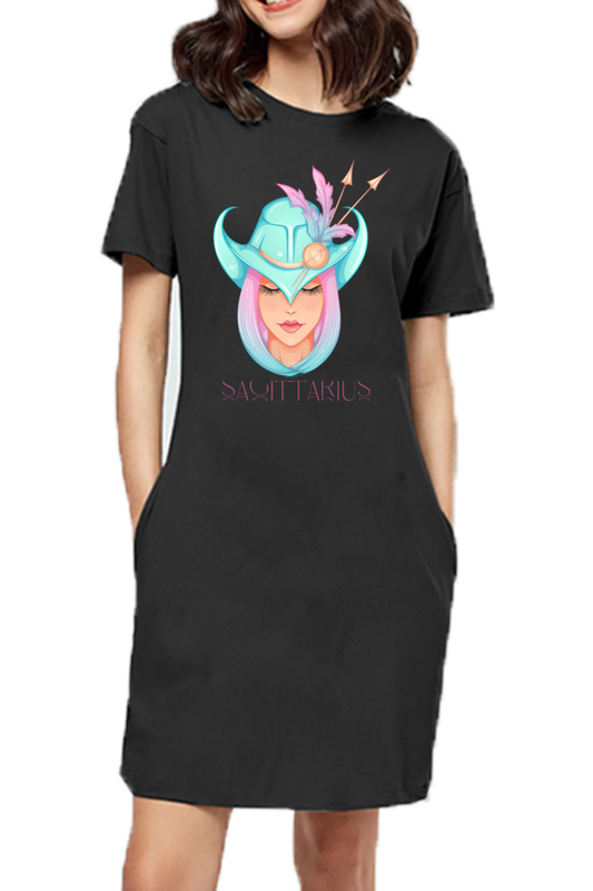 WOMEN || T-SHIRT DRESS || ZODIAC SIGN || ASTROLOGY || SAGITTARIUS || FREEDOM || COWBOY HAT || COWGIRL || BIRTHDAY || GIFT FOR HER