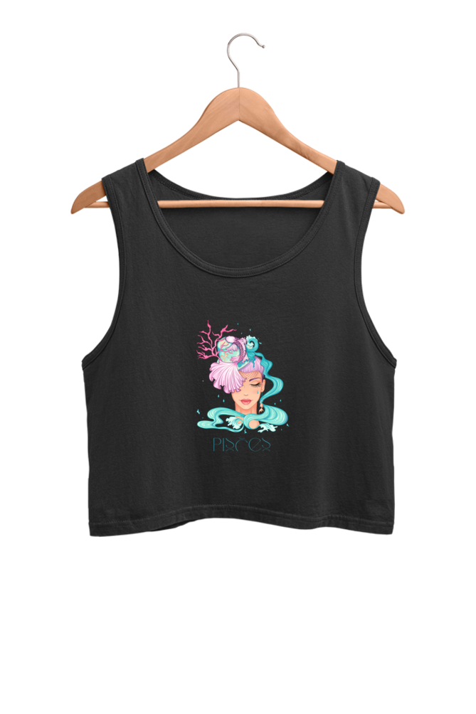 WOMEN || CROP TANK TOP  || ZODIAC SIGN || ASTROLOGY || PISCES || ROMANTIC || LOWBROW || SPIRITUAL || FISH || MERMAID || BIRTHDAY || GIFT FOR HER