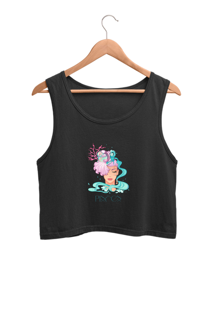 WOMEN || CROP TANK TOP  || ZODIAC SIGN || ASTROLOGY || PISCES || ROMANTIC || LOWBROW || SPIRITUAL || FISH || MERMAID || BIRTHDAY || GIFT FOR HER